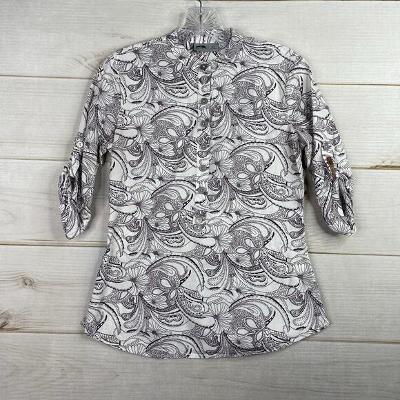 GoLite Shirt Women's XS Purple Paisley 1/2 Button Roll Up Sleeve 100% Cotton - Picture 1 of 11